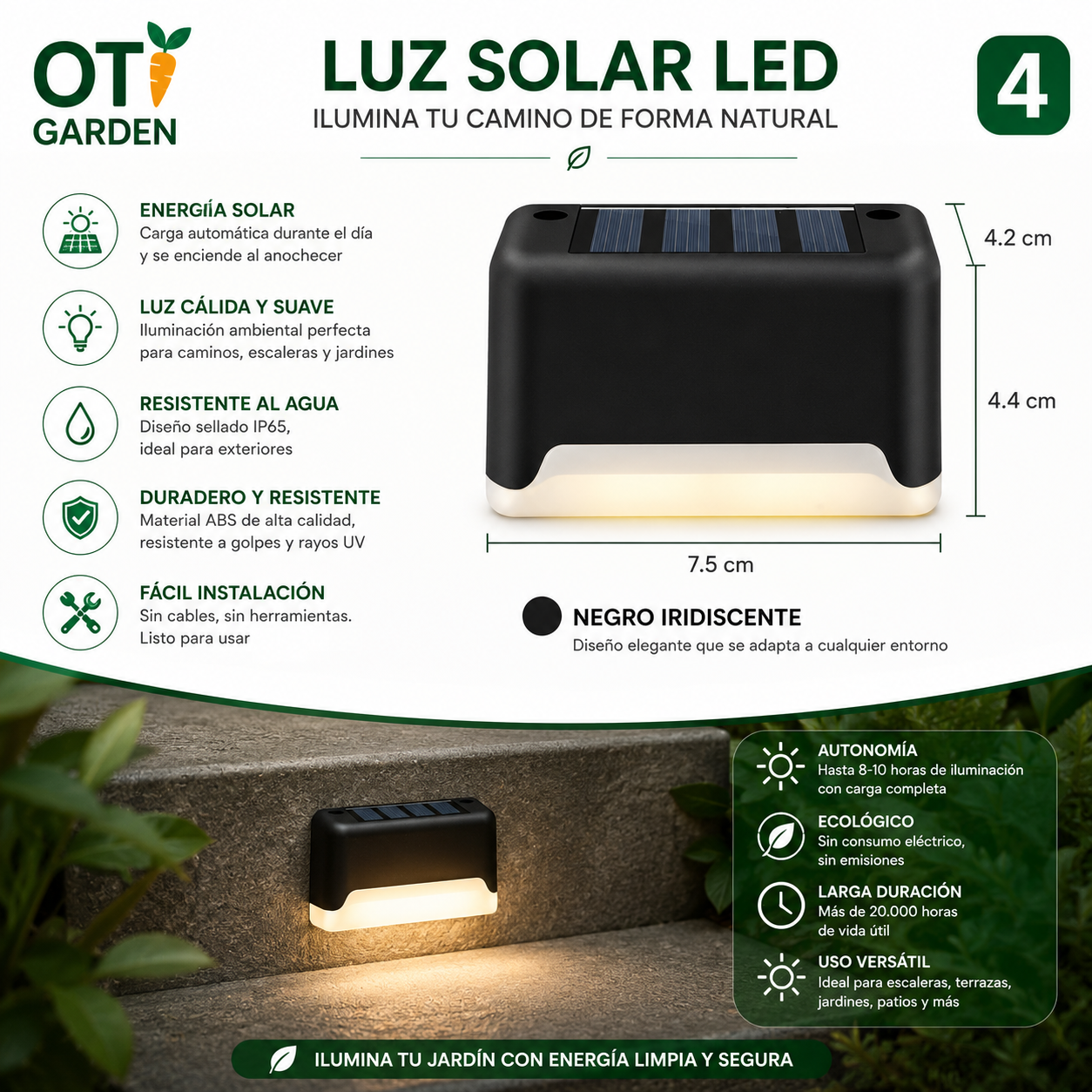 SolarGlow™ – Luces LED Solares para Escaleras, Jardín y Terraza